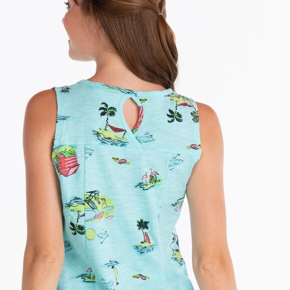 FRESH PRODUCE Chloe Tank Beachy Keen Bluefin keyhole back neck 100% cotton slub - Picture 3 of 3